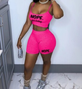 Letter print women 2pc set pink