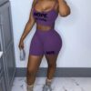 Letter print women 2pc set purple