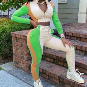 Stand Collar Tracksuit & Crop Top 2pc Set